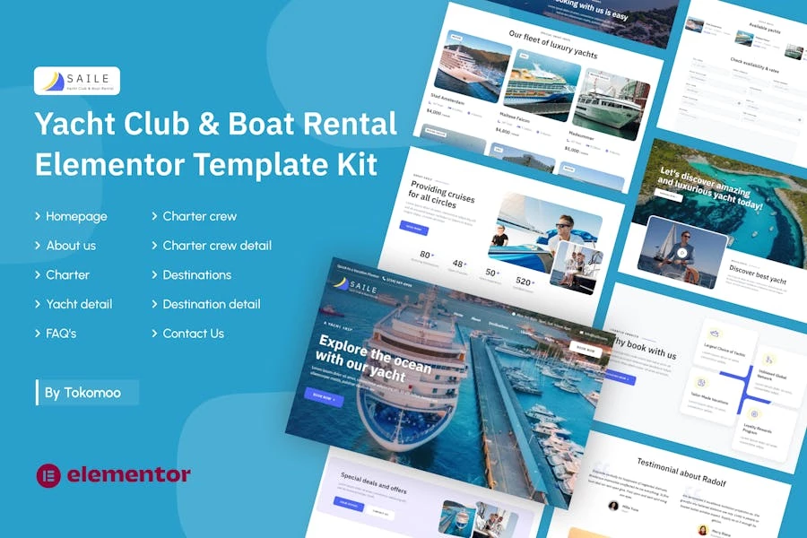 Saile | Template Kit de Elementor de alquiler de barcos y clubes de yates
