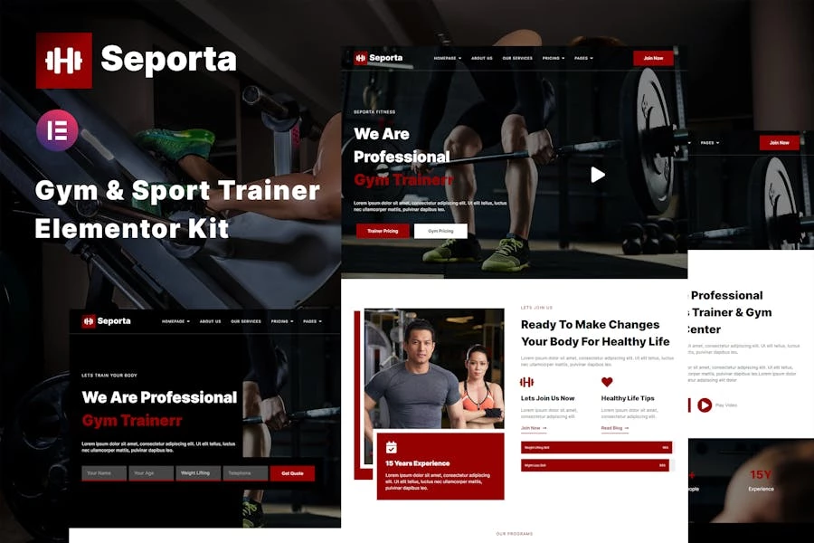 Seporta – Kit de plantillas Elementor para gimnasios y fitness