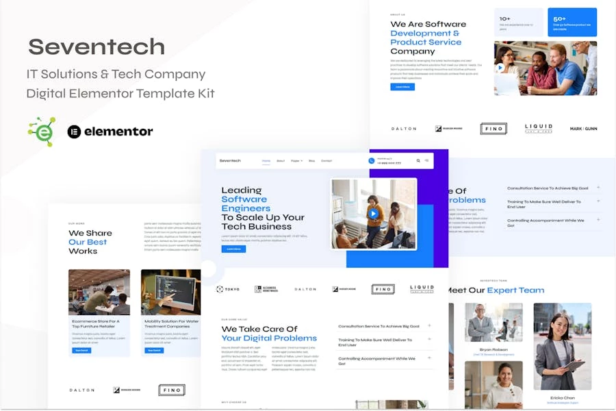 Seventech – Template Kit de Elementor digital para empresas de tecnología y soluciones de TI