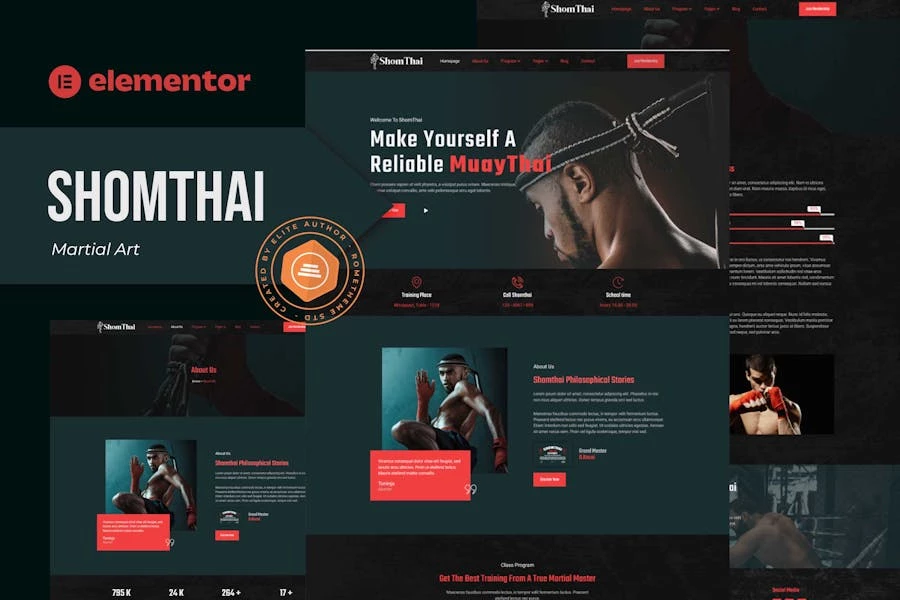 Shomthai – Kit de plantillas Elementor para artes marciales