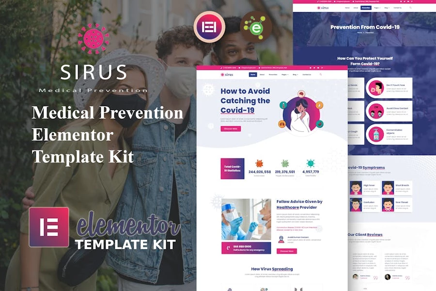 Sirus – Template Kit Elementor para prevención médica