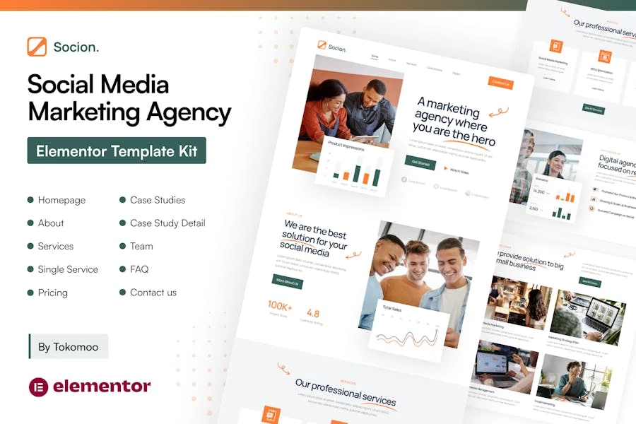 Socion – Template Kit Elementor Pro para Agencia de marketing en redes sociales