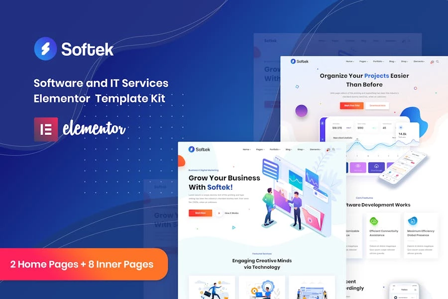 Softek – Template Kit Elementor de soluciones de software y TI