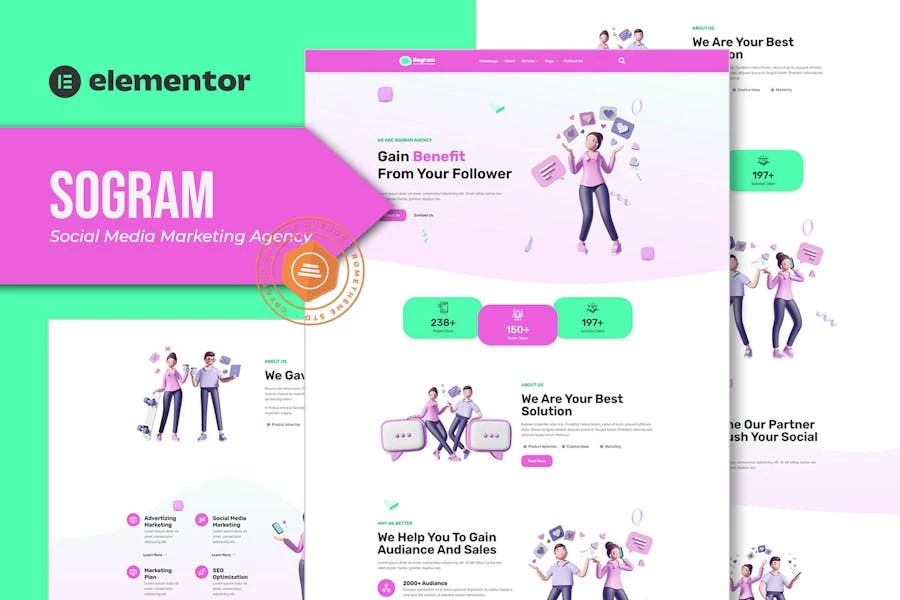Sogram – Template Kit Elementor para Agencia de marketing en redes sociales