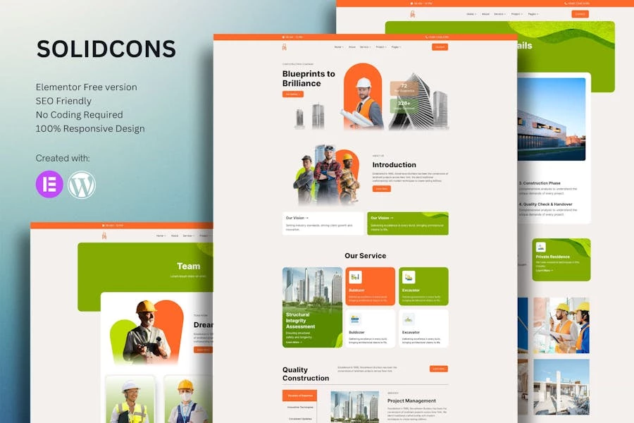 Solidcons — Kit de plantillas Elementor para construcción e industria