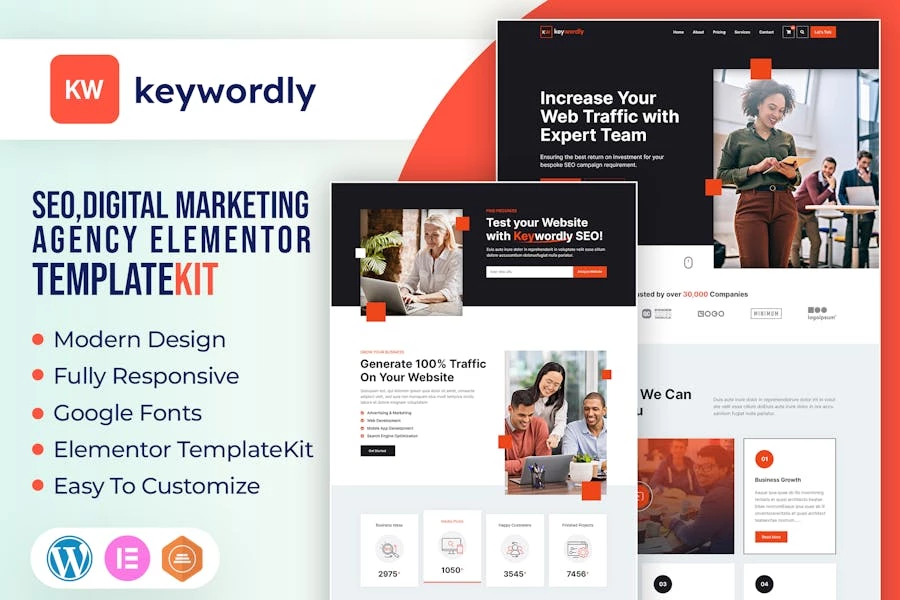 Keywordly – Kit de plantillas Elementor para Agencia de Marketing Digital
