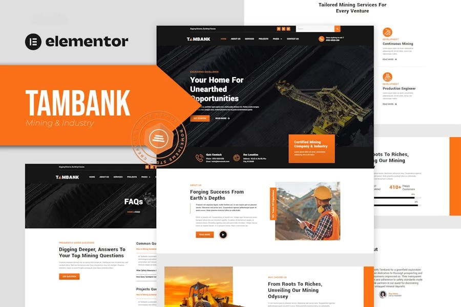 Tambank – Kit de plantillas Elementor Pro para minería e industria