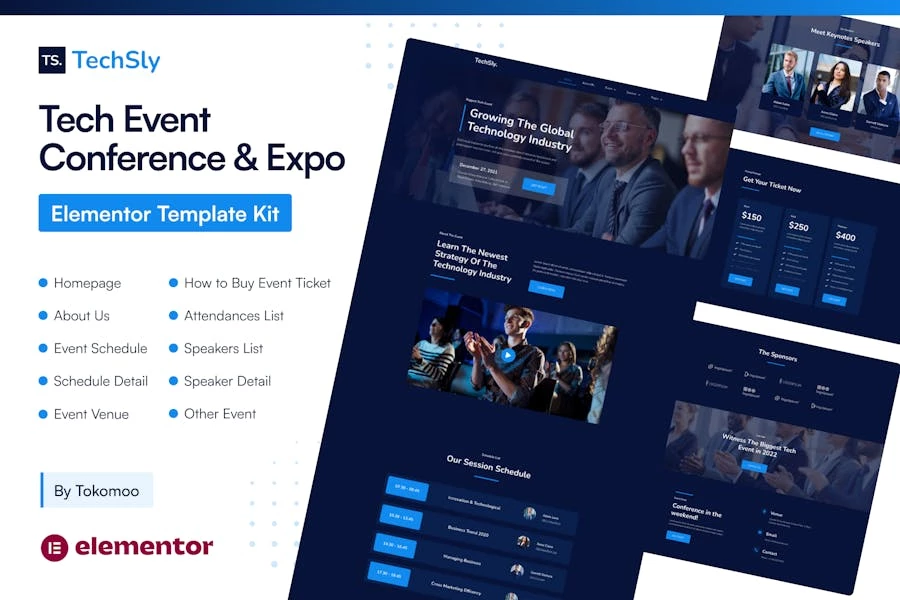 TechSly – Template Kit Elementor Pro para conferencias y exposiciones tecnológicas