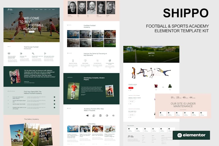 Shippo – Template Kit Elementor para academias de fútbol y deportes