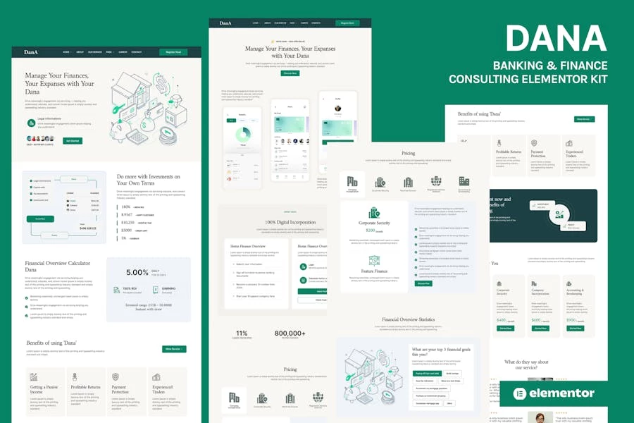 Dana – Template Kit Elementor para consultoría bancaria y financiera