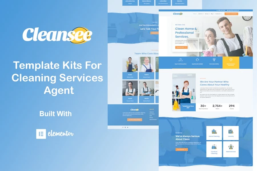 Cleansee – Kit de plantillas Elementor para servicio de limpieza