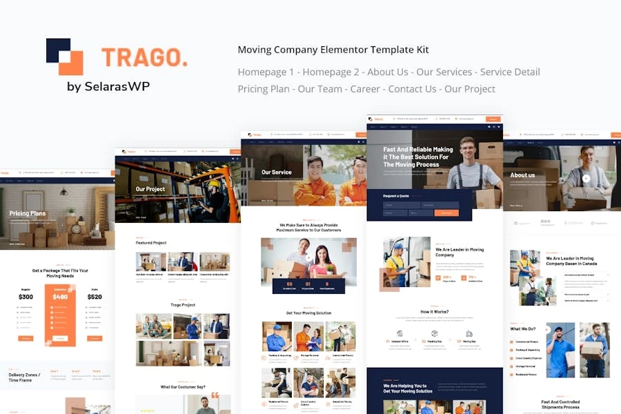 Trago – Template Kit Elementor de servicio Movers & Packers