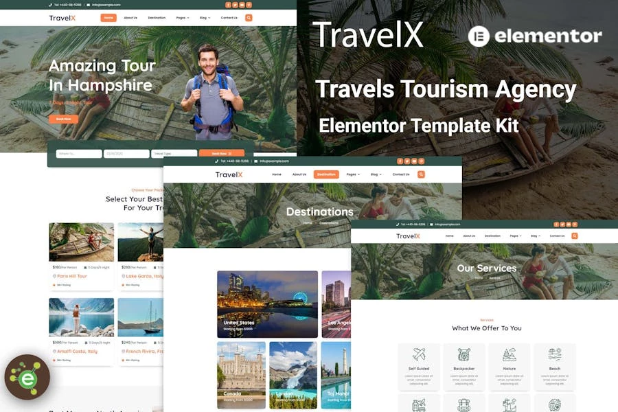 TravelX – Template Kit Elementor de agencia de turismo de viajes