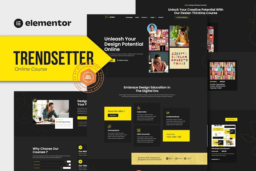 Trendsetter – Template Kit Elementor Pro para cursos de diseño en línea