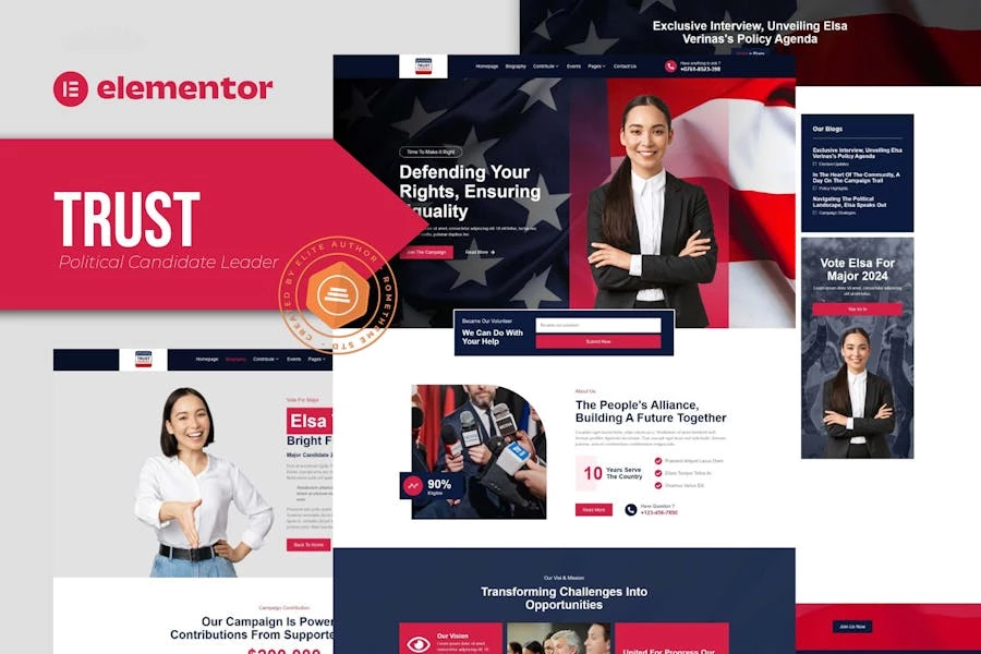 Trust: kit de plantillas Elementor para líderes de candidatos políticos