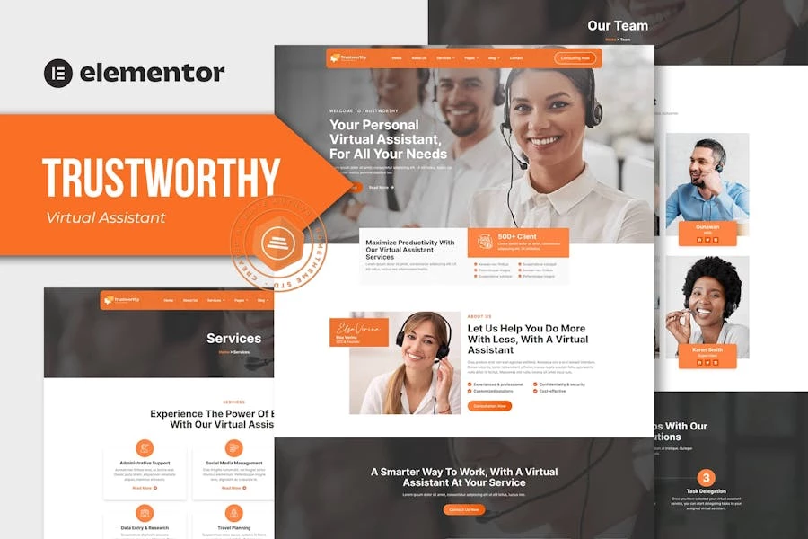 Trustworthy: Template Kit de Elementor para asistentes virtuales para negocios