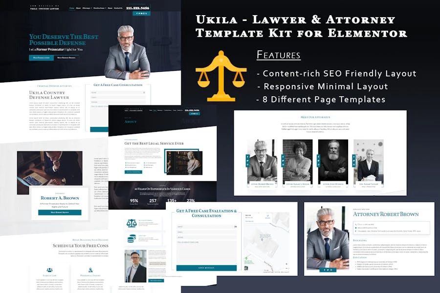 Ukila – Template Kit Elementor de abogado y abogado