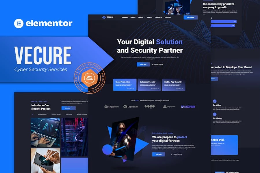 Vecure – Template Kit Elementor de servicios de ciberseguridad