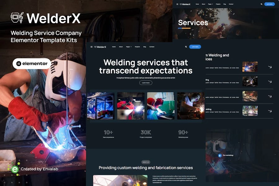 WelderX – Kit de plantillas Elementor Pro para servicios de soldadura