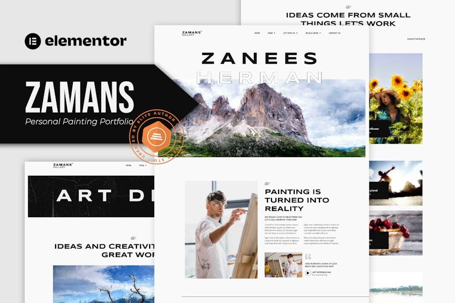 Zamans – Template Kit Elementor Pro para Porfolio de pintura personal