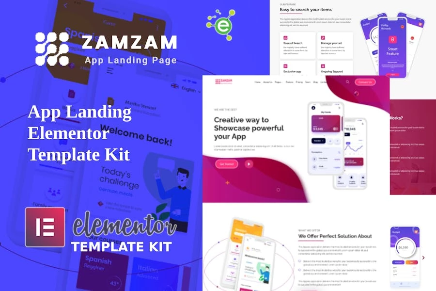 Zamzam – Template Kit de Aplicación Landing Elementor