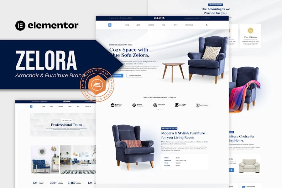 Zelora – Template Kit Elementor de la marca de sillones y muebles