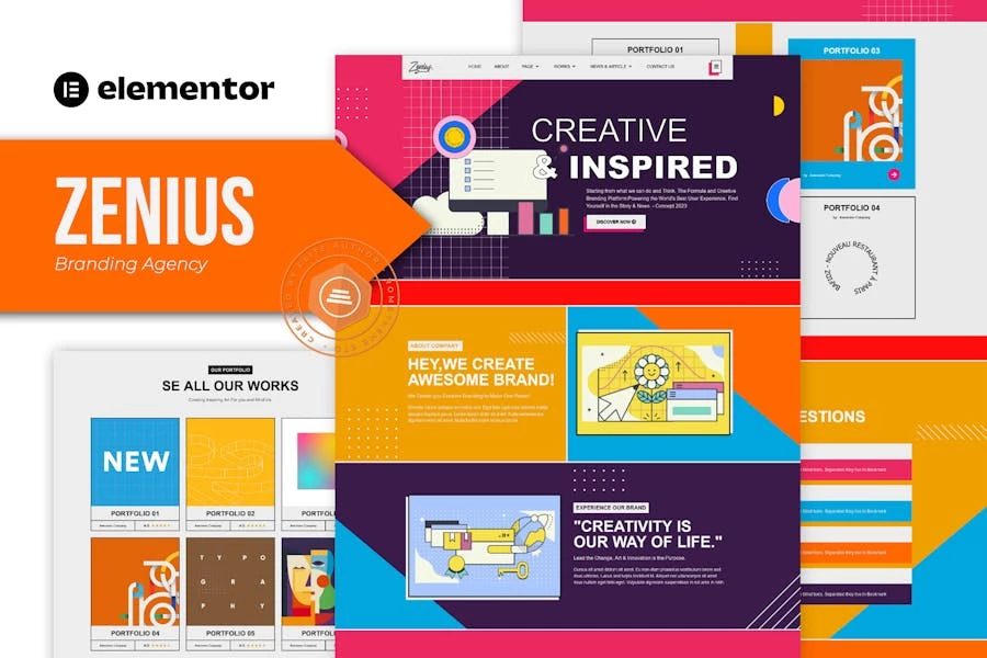 Zenius – Colorido Template Kit Elementor para Agencia de marca