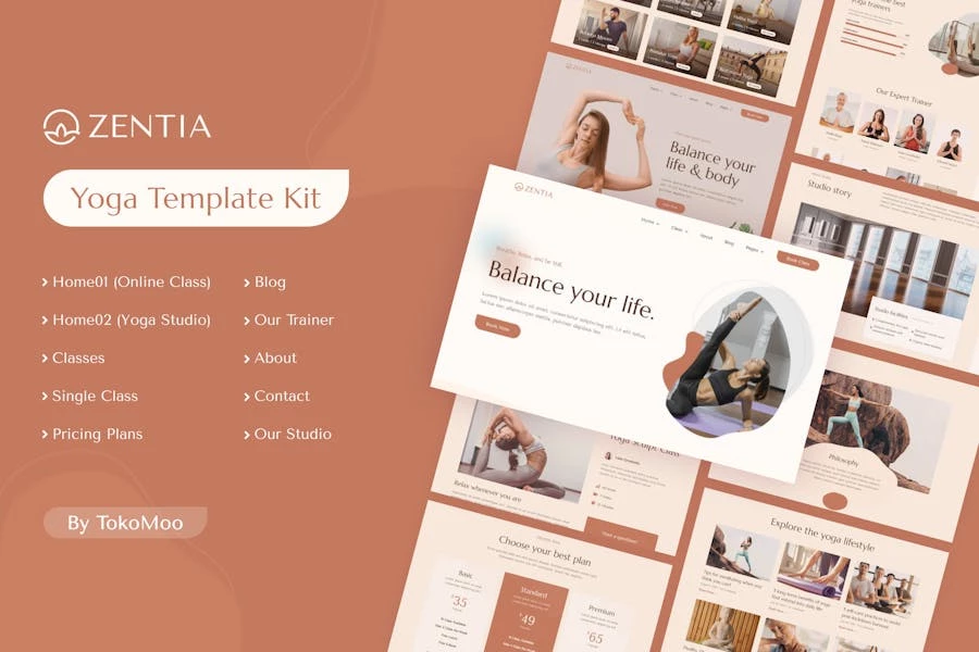 Zentia | Kit de plantillas Elementor para profesores de yoga y estudio