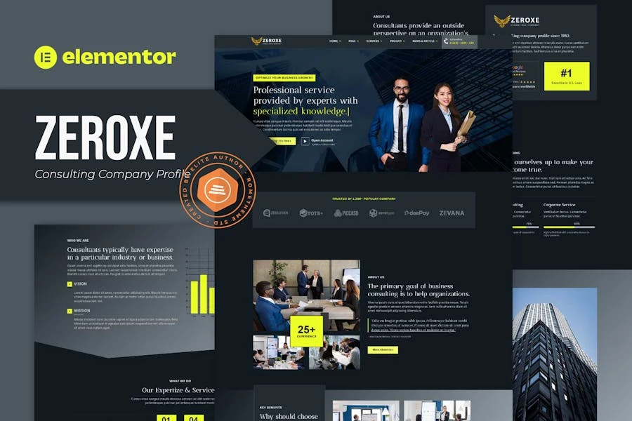 Zeroxe – Kit de plantillas Elementor para el perfil de una empresa consultora