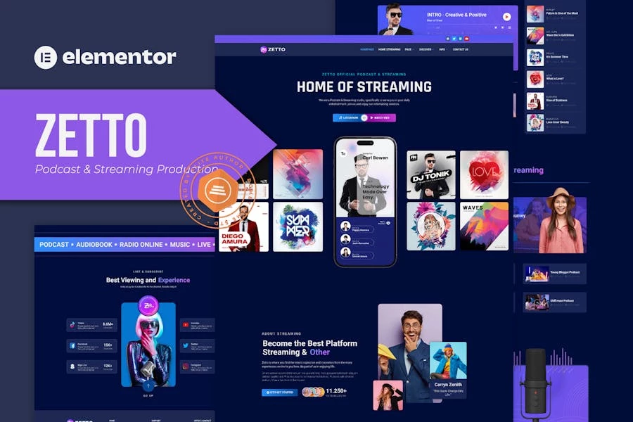 Zetto – Template Kit Elementor para producción de podcasts y streaming