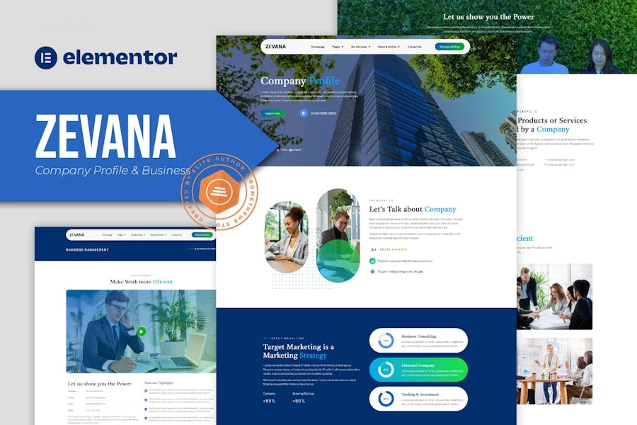 Zevana – Perfil de empresa y Template Kit de Business Elementor