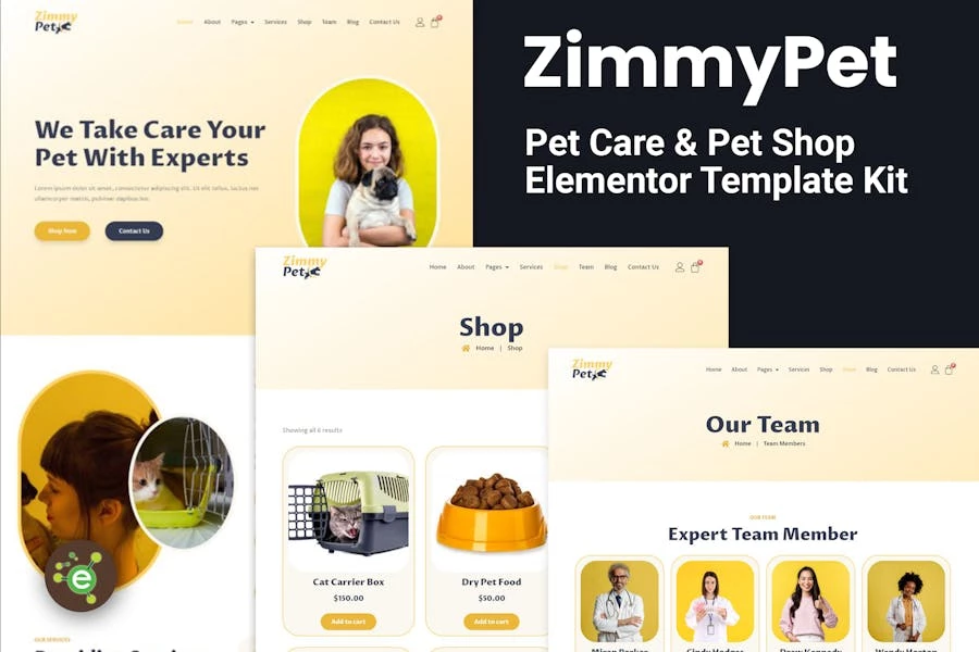 ZimmyPet – Template Kit Elementor para cuidado y almacenamiento de mascotas