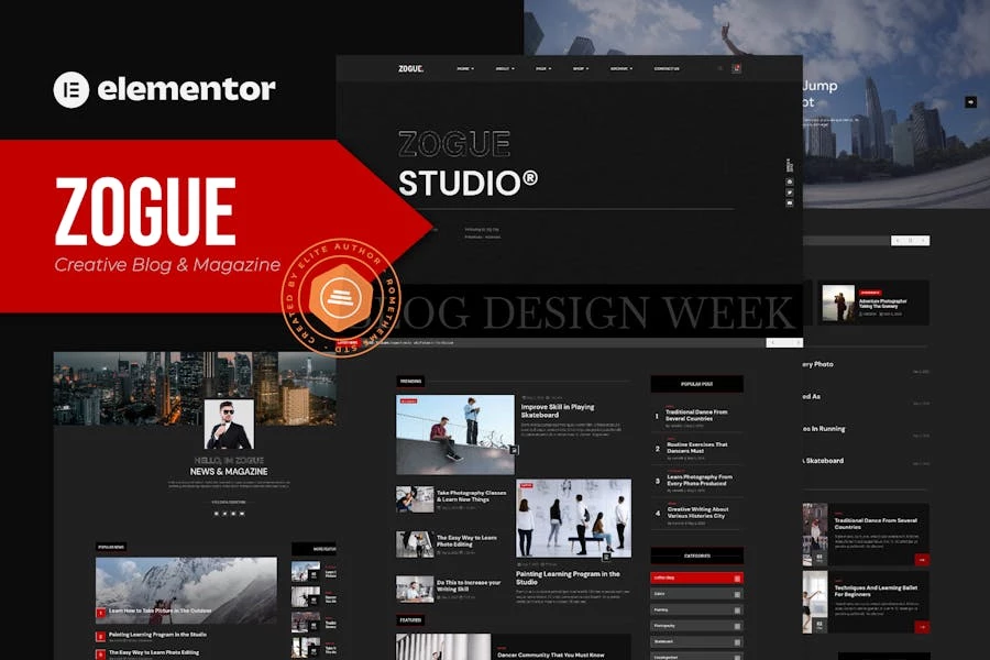 Zogue – Template Kit Elementor Pro para blogs y revistas creativas