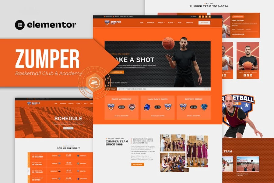 Zumper – Template Kit Elementor para clubes y academias de baloncesto