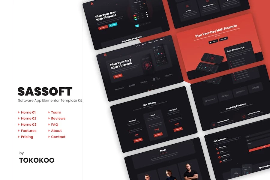 Sassoft | Template Kit Elementor de Aplicación móviles y startups fintech
