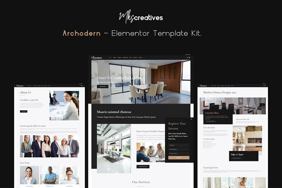 Archodern – Kit de plantillas Elementor para interiores y arquitectura