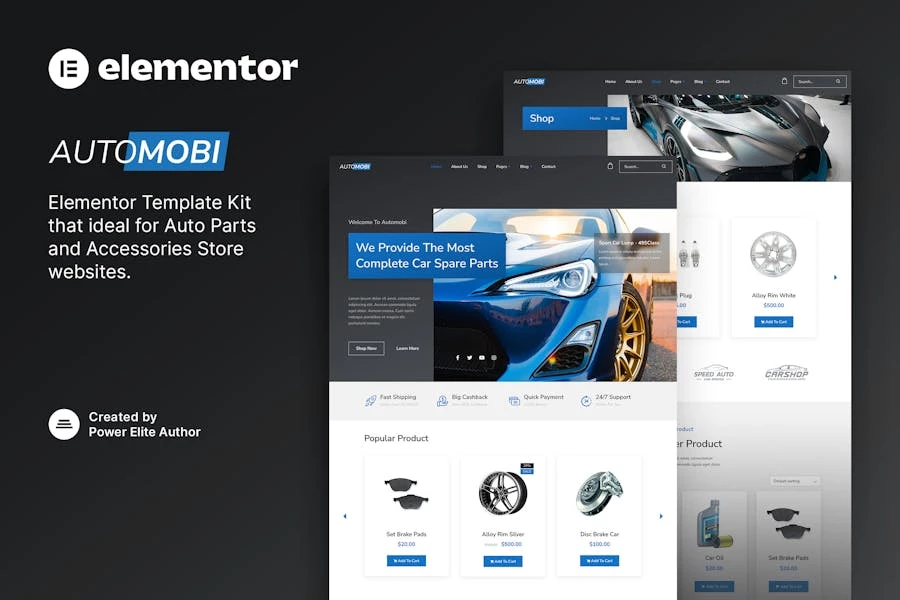 Automobi — Template Kit Elementor para tienda de autopartes y accesorios