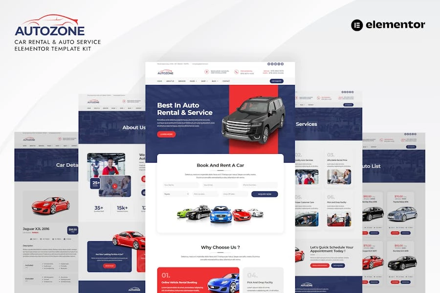 Autozone – Template Kit de Elementor para alquiler de vehículos y servicio de automóviles