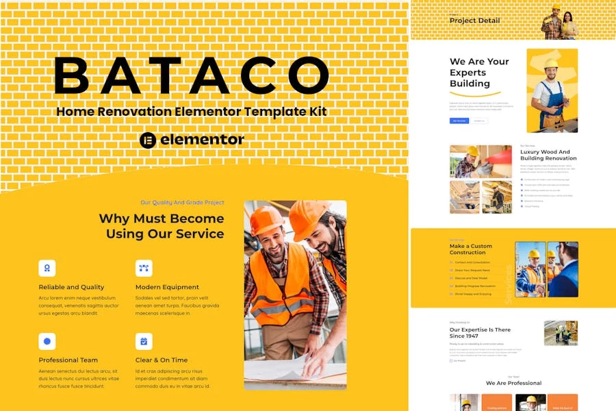 Bataco – Template Kit Elementor para renovación y construcción de viviendas