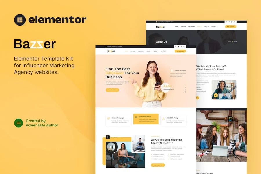 Bazzer – Template Kit Elementor de agencia de marketing de influencers