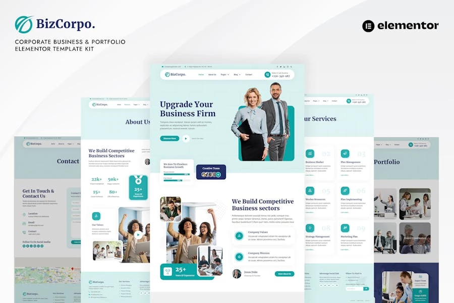Bizcorpo – Kit de Plantillas Elementor para Porfolios y Negocios Corporativos
