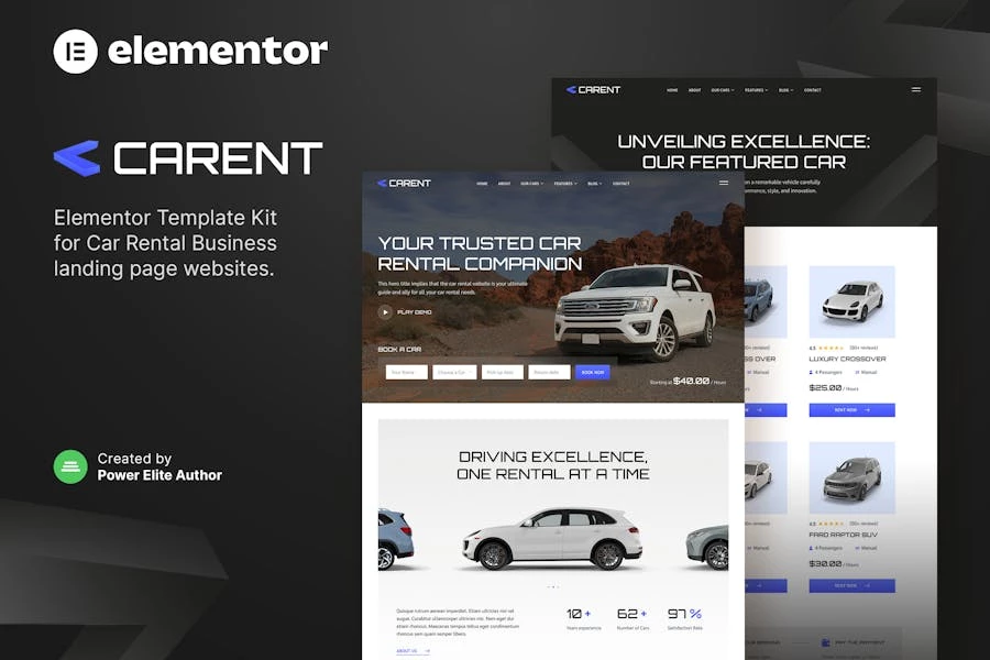 Carent — Kit de plantillas Elementor para empresas de alquiler de coches y concesionarios de automóviles