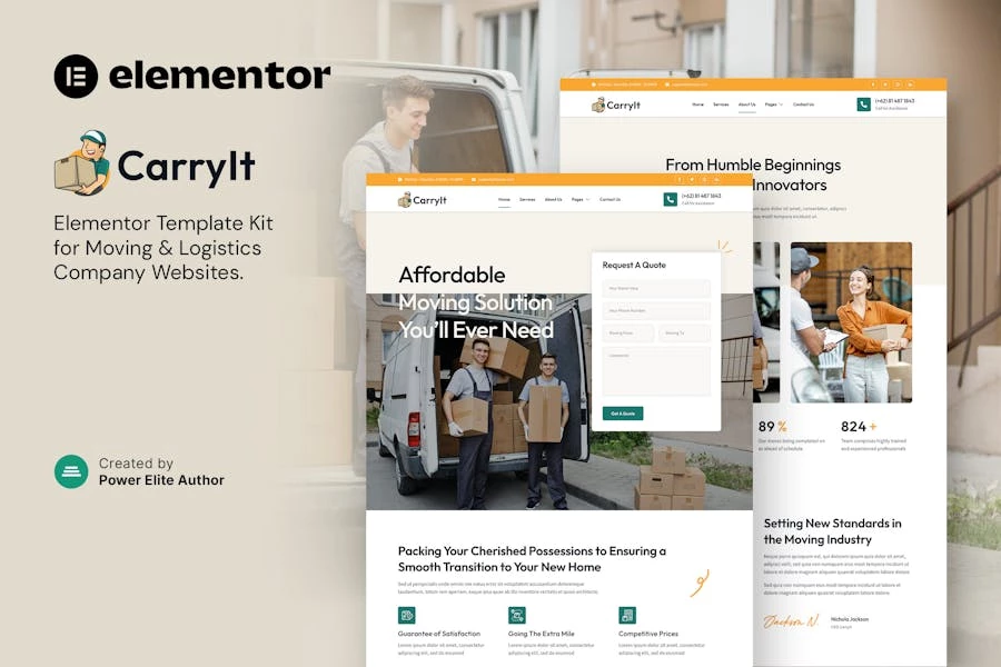 CarryIt — Kit de plantillas Elementor para empresas de mudanzas y logística