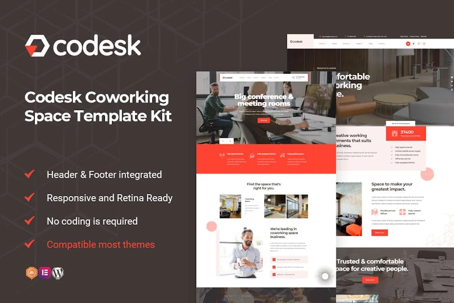 Codesk – Template Kit Elementor para espacios de coworking