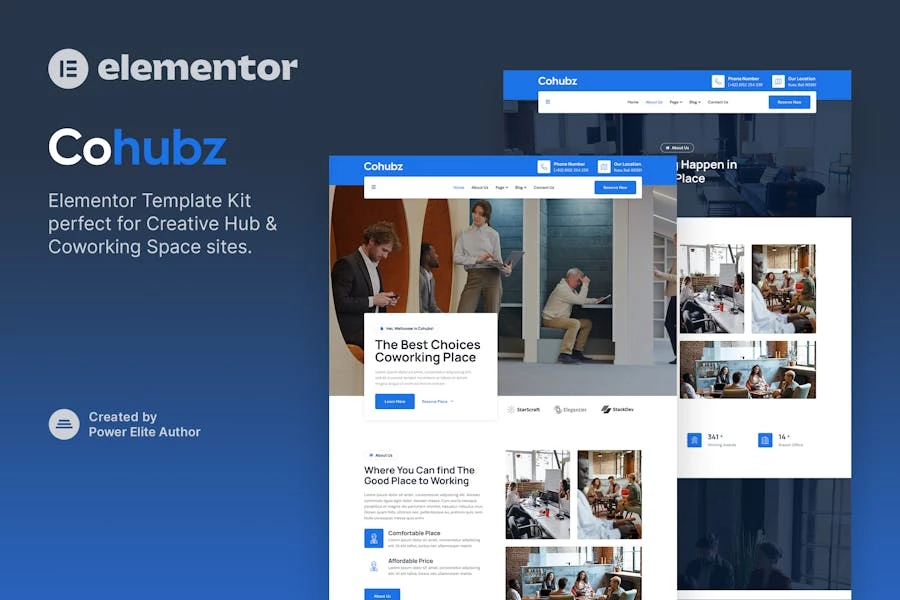 Cohubz – Template Kit Elementor de Creative Hub y espacio de coworking