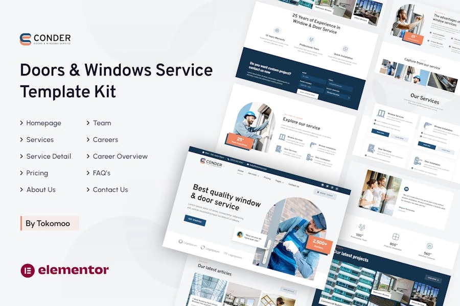 Conder | Kit de plantillas Service Elementor para puertas y ventanas