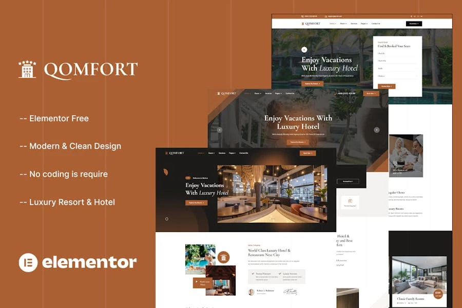 Qomfort – Kit de plantillas Elementor para reservas de hotel