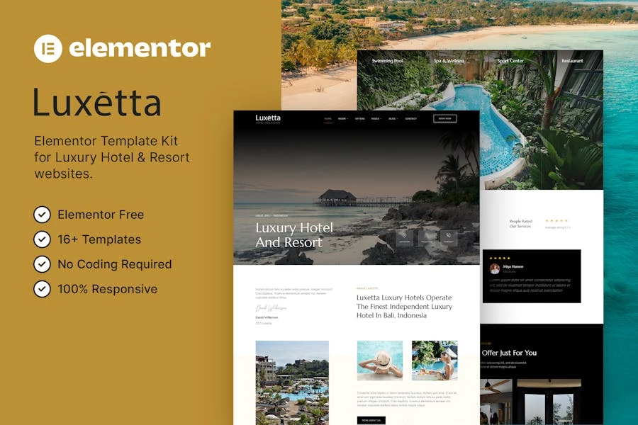 Luxetta — Template Kit Elementor para hoteles y complejos turísticos de lujo