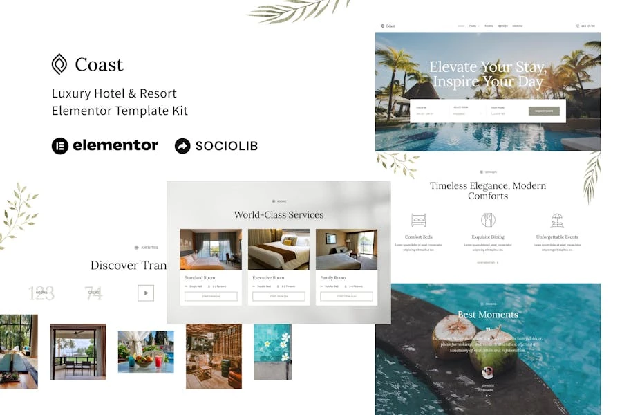 Coast – Kit de plantillas Elementor para hoteles y complejos turísticos de lujo
