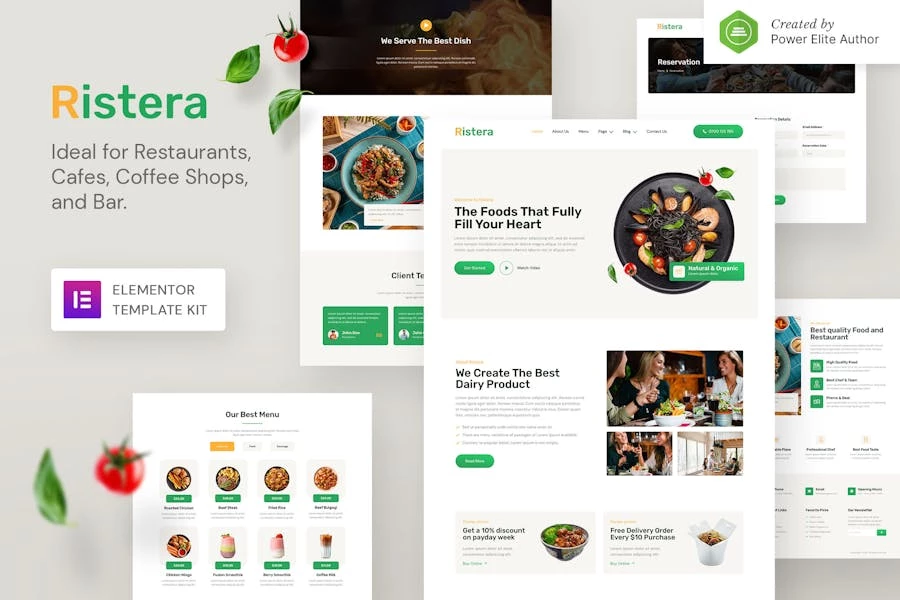 Ristera — Kit de plantillas Elementor para restaurantes y cafeterías
